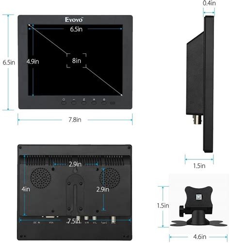 Eyoyo 8 Inch HDMI Monitor 1024x768 Resolution Display Portable 4 3 TFT