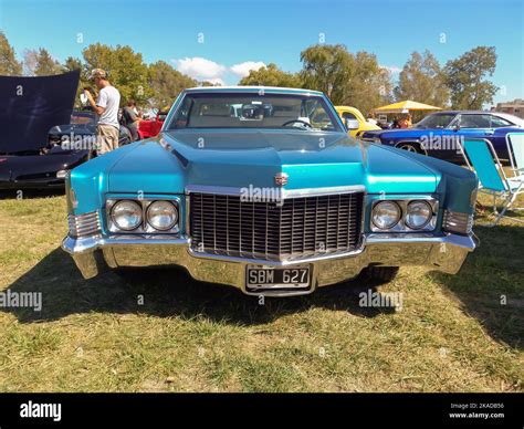 Old Blue Luxury Cadillac Deville Sedan Four Door 1970 In The