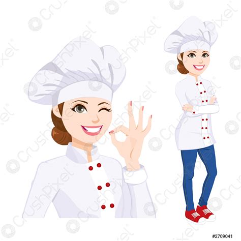 Chef Woman Gesturing Okay Sign Stock Vector Crushpixel