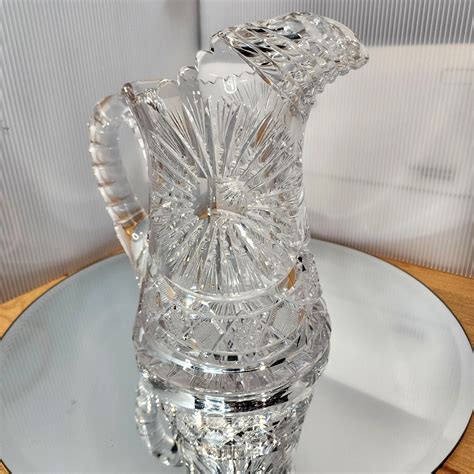 American Brilliant Cut Glass Lead Crystal Water Pitcher Abp Hand Cut Lead Crystal Cross Hatch