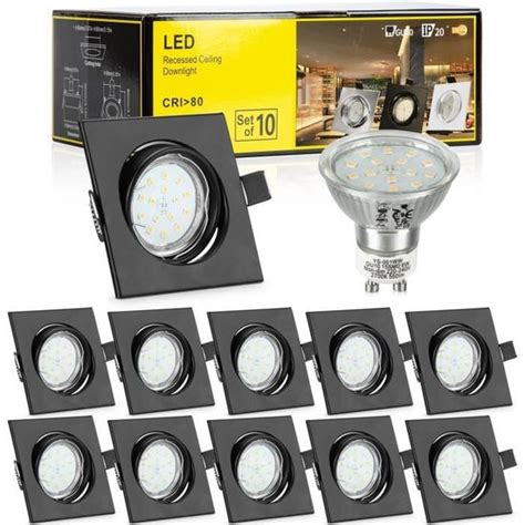 Spot Led Encastrable Noir Carr Gu X W Plafonnier Encastr