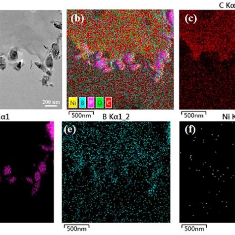 Tem Images And The Element Mapping Of Er D Bp Ni Composite A Tem