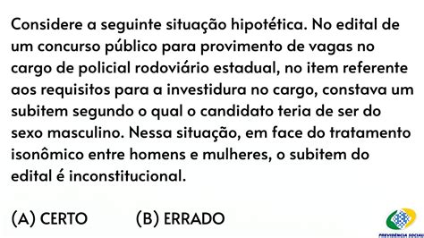 Questão de DIREITO CONSTITUCIONAL CONCURSO INSS 2022 Banca Cebraspe