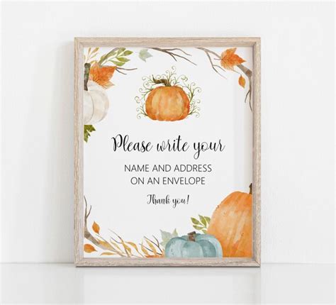 Fall Please Write Your Name And Address Envelope Sign Printable Pumpkin