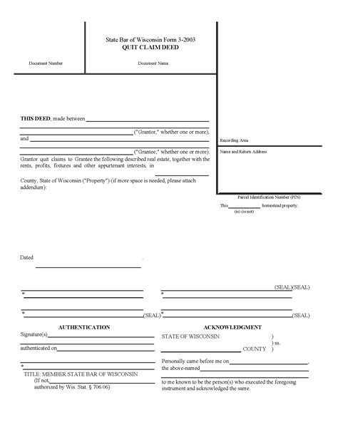 Wisconsin Quit Claim Deed Free Printable Legal Forms