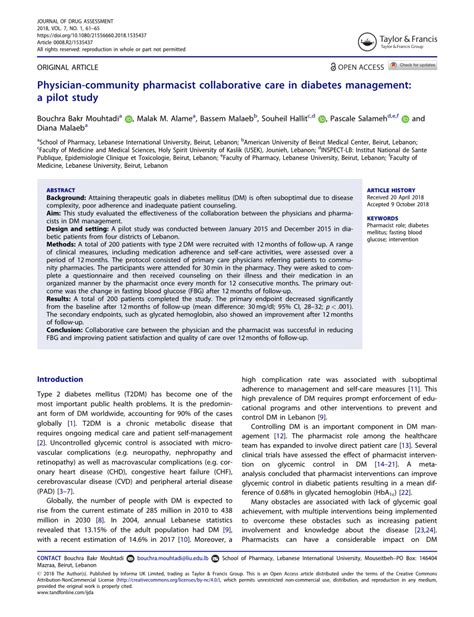 Pdf Physician Community Pharmacist Collaborative Care In Diabetes