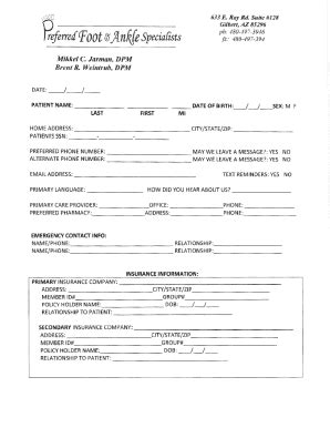 Fillable Online FOOT ANKLE New Patient Intake Form Fax Email Print