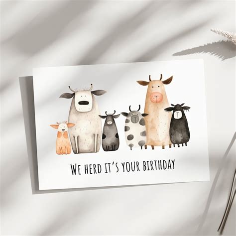 Printable Cow Birthday Card Etsy