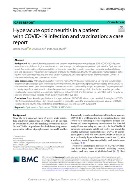 Pdf Hyperacute Optic Neuritis In A Patient With Covid Infection