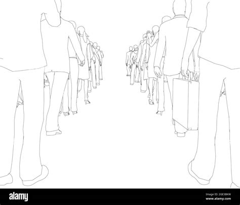 Contour Of A Crowd Of People Standing In A Row From Two Sides From