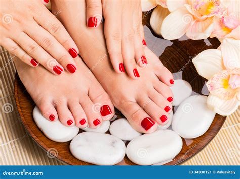 Beautiful Female Feet At Spa Salon On Pedicure Procedure Stock Image