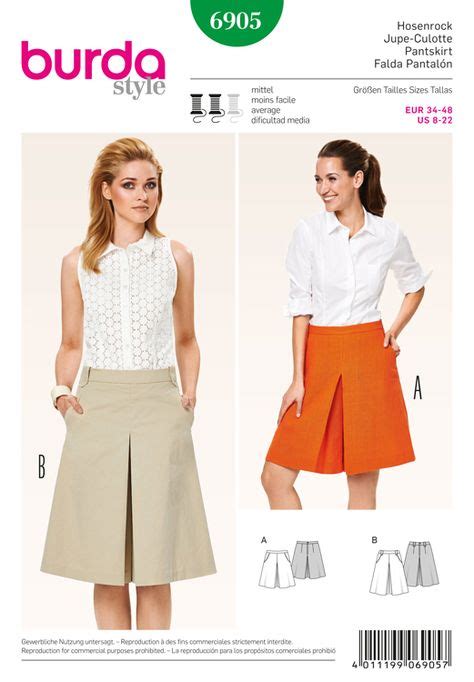 Misses Culottes Burda Sewing Pattern No 6905 Size 8 22 Sew