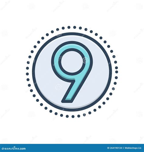 Color Illustration Icon For Nine Circle And Number Stock Vector