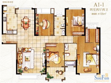 四室两厅两卫135平米a1 1户型图房产资讯 苏州房天下