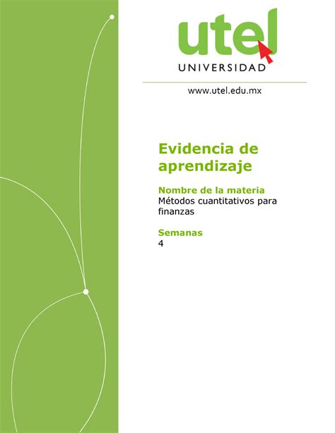 S M Todos Cuantitativos Para Finanzas Semana P Evidencia De