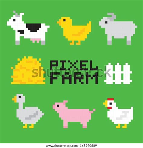 Pixel Art Farm Animals Isolated Vector Stock Vector (Royalty Free ...