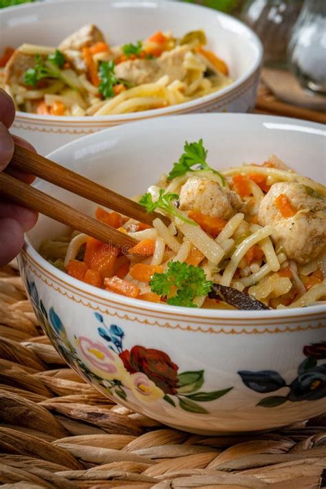 Fried Noodles with Chicken and Vegetables Stock Photo - Image of ...