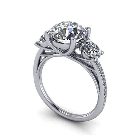 Gemone Diamonds 3 Stone Moissanite Stone Ring 14k White Gold For Women