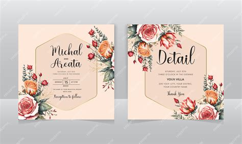 Premium Vector Hand Drawn Floral Wedding Instagram Invitation Card Set