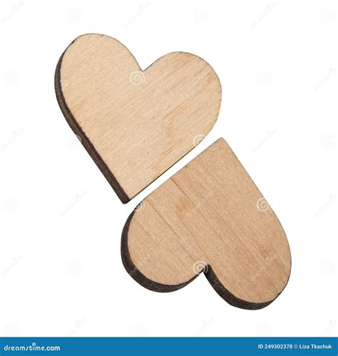 Wooden Craft Hearts Decorative Isolated On The White Background Stock