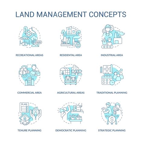 Land Management Turquoise Concept Icons Set Management Thin Area Png