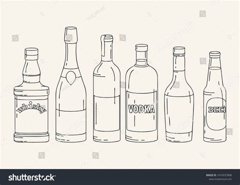 Hand Drawn Set Of Different Alcohol Bottles Illustration Of Bottles Line Art Bottles Vector