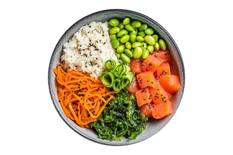 Premium Photo Hawaiian Poke Bowl With Salmon Edamame And Rice