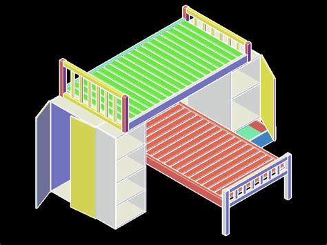 Bunk Bed In 3d In Autocad Cad Download 43612 Kb Bibliocad