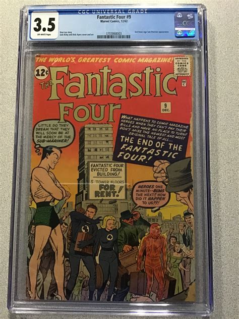 Fantastic Four 9 1962 CGC 3 5 3rd Silverage Sub Mariner Key Book