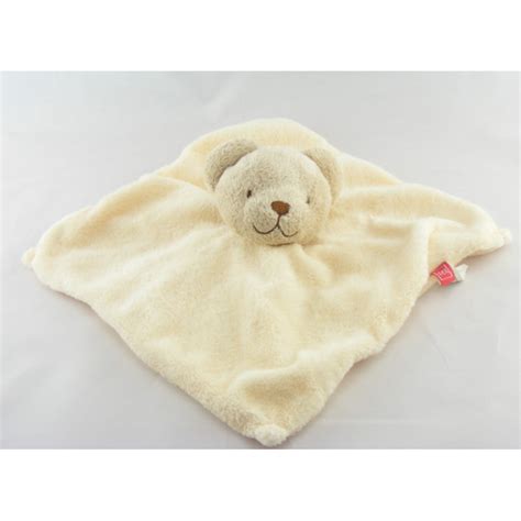 Doudou Plat Carr Ecru Ours Beige Tex