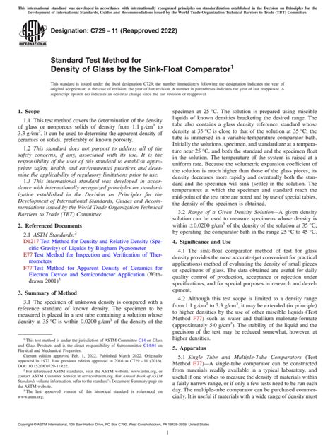 ASTM C729 11 2022 Standard Test Method For Density Of Glass By The