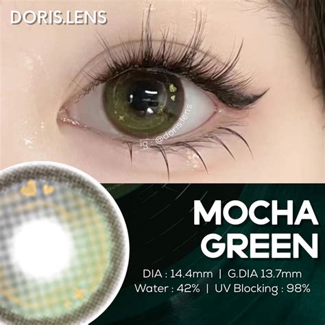 Kính Áp Tròng DORIS LENS MOCHA GREEN Giãn To 14 4mm Lens Mắt Xanh Trái Tim Hot Douyin 0 Đến 6