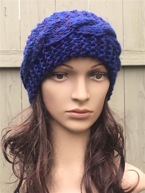 Cable Knit Ear Warmer, Hand Knit Ear Warmer, Purple Headband, Blue Ear ...