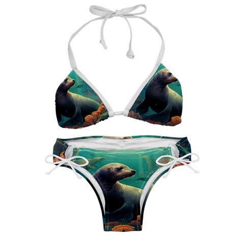 Sea Lion Detachable Sponge Adjustable Strap Bikini Set Two Pack Ideal For Beach Pool