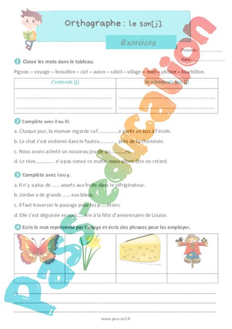 Son J Exercices D Orthographe Eme Primaire Pdf Imprimer