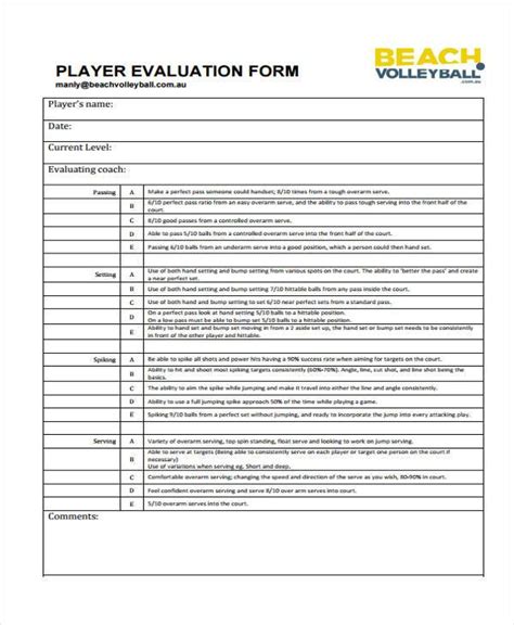 Free 8 Sample Volleyball Evaluation Forms In Pdf Ms Word