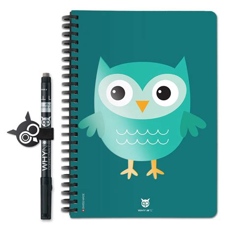 Carnet A5 Whynote Hibou Cartoon Vert Avec Un Stylo Et Un Porte Stylo