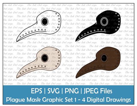 Plague Doctor Mask Vector Clipart Outline Stamp Drawing Graphic