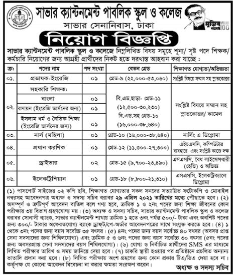 Savar Cantonment Public School And College Job Circular 2021 Top