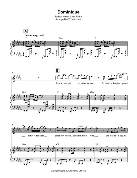 Dominique Arr Tunescribers Sheet Music Bob Noble Piano And Vocal