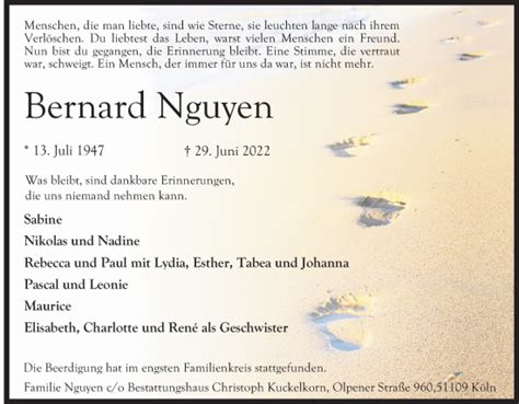 Traueranzeigen Von Bernard Nguyen Wirtrauern