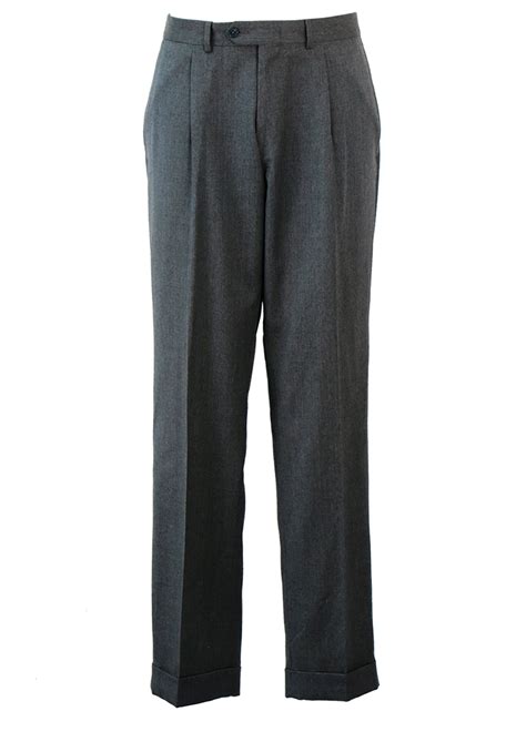 Mid Grey Pure New Wool Tailored Trousers With Turn Ups 34 Reign Vintage