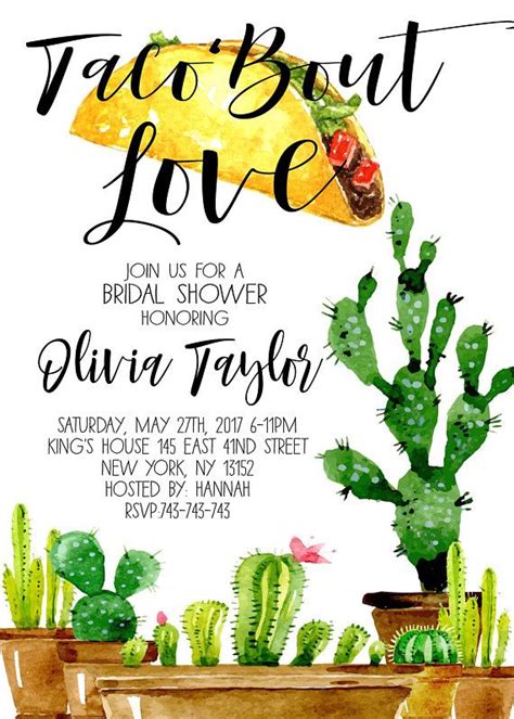 Taco Bout Love Bridal Shower Invitation Cactus Invite Printable Baby