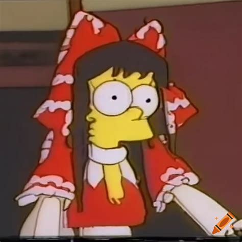 Vintage Depiction Of Reimu Hakurei In The Simpsons Style