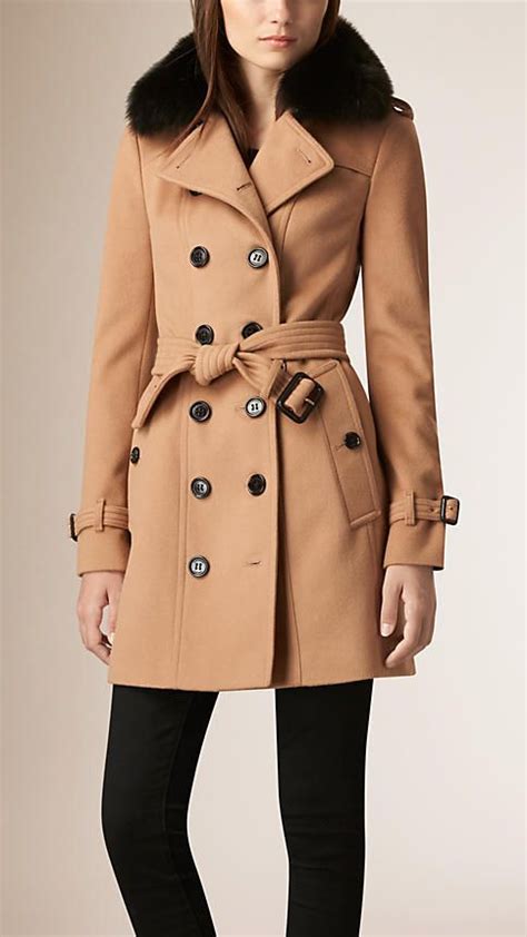 Fox Fur Collar Wool Cashmere Trench Coat Trench Coat Burberry Trench