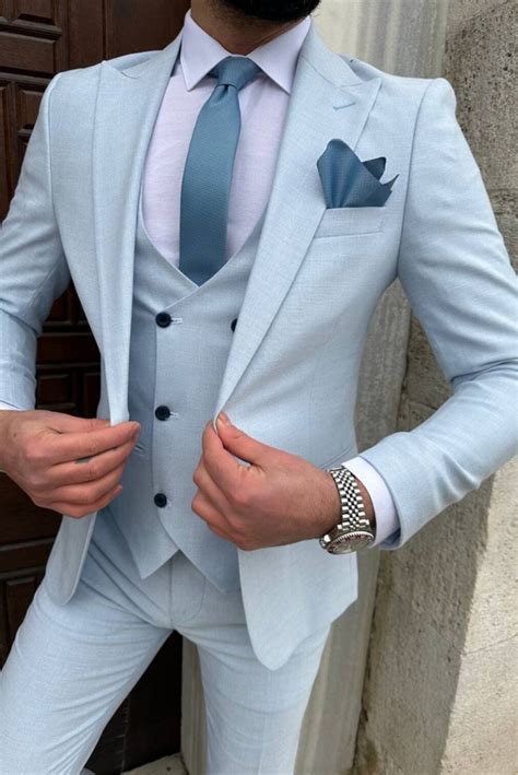 Men Three Piece Suit Sky Blue Wedding Suit Slim Fit Suit Sainly Sainly