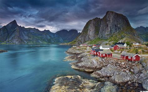 Ciudad En Lofoten Noruega HD Descargar Fondo De Pantalla