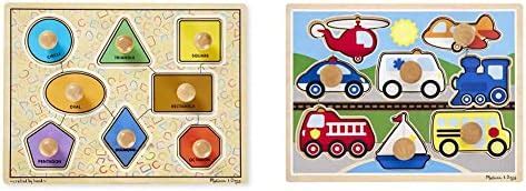 Melissa Doug Deluxe Jumbo Knob Puzzle Geometric Shapes Vehicles