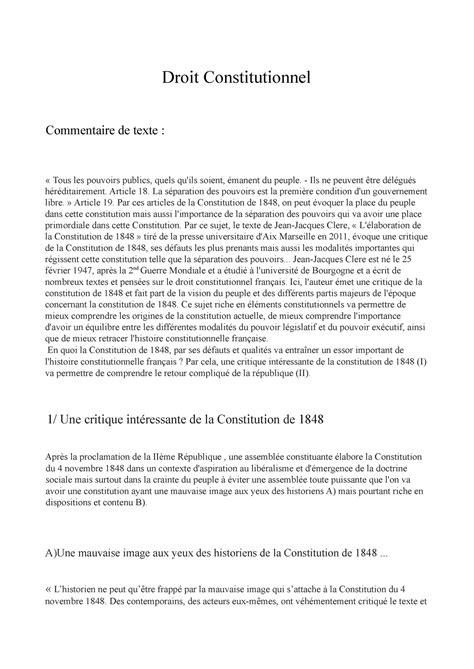 Commentaire sur la séparation des pouvoirs Droit Constitutionnel