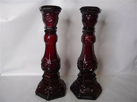 Avon Tall Cape Cod Ruby Red Candlestick Candle Holders Pair Ebay